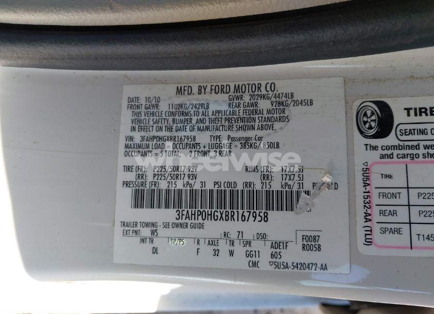 Photo 9 of 2011 Ford Fusion SE (VIN 3FAHP0HGXBR167958)