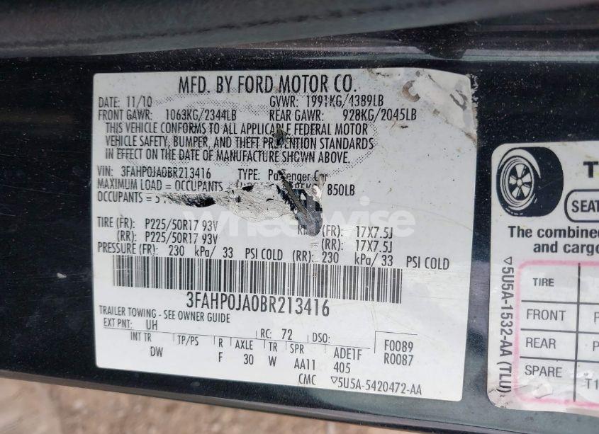 Photo 9 of 2011 Ford Fusion SEL (VIN 3FAHP0JA0BR213416)