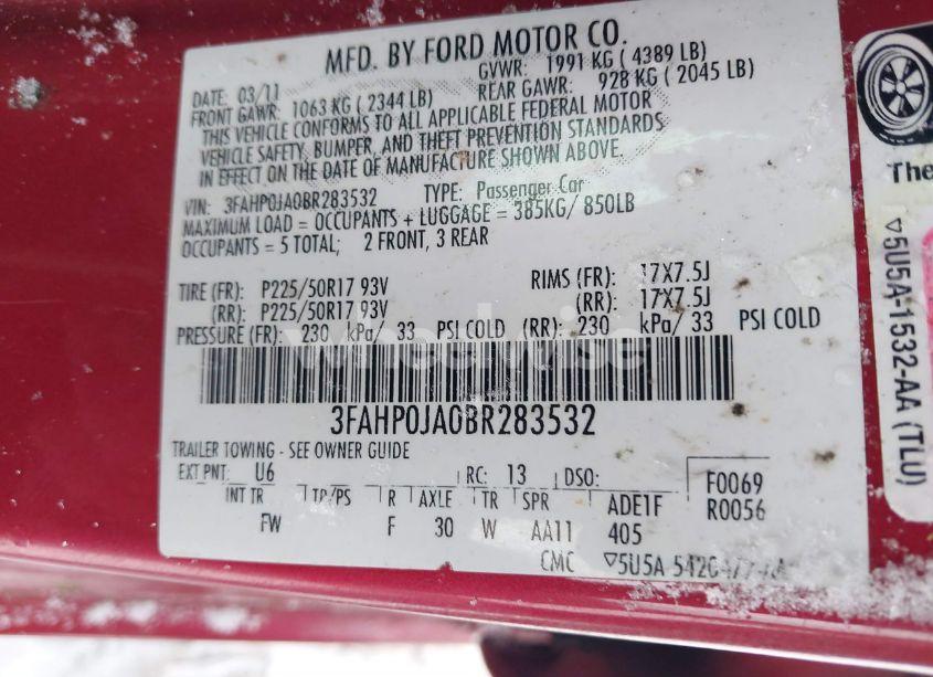 Photo 9 of 2011 Ford Fusion SEL (VIN 3FAHP0JA0BR283532)