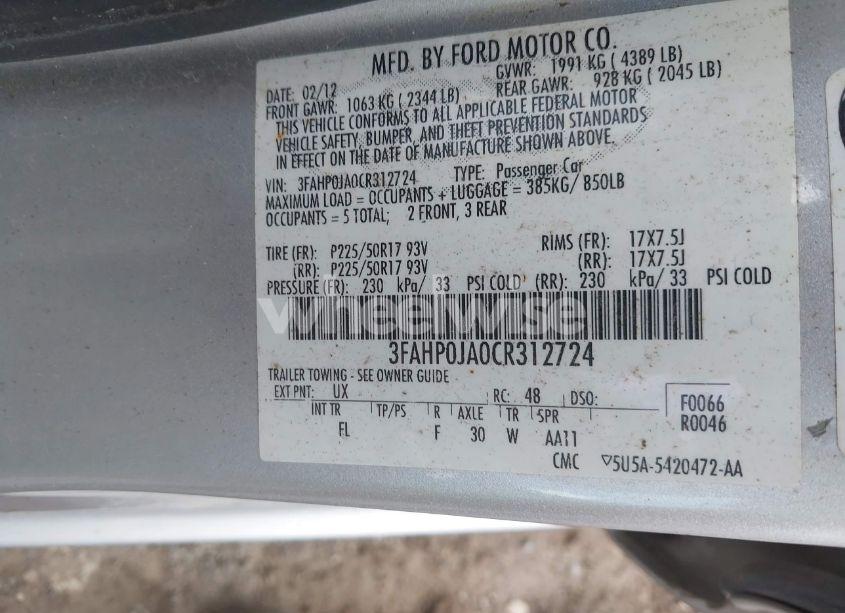 Photo 9 of 2012 Ford Fusion SEL (VIN 3FAHP0JA0CR312724)