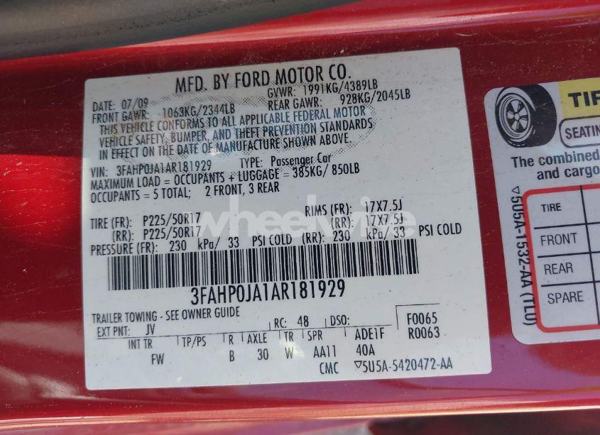 Photo 9 of 2010 Ford Fusion SEL (VIN 3FAHP0JA1AR181929)