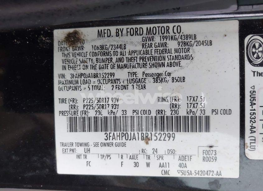 Photo 9 of 2011 Ford Fusion SEL (VIN 3FAHP0JA1BR152299)
