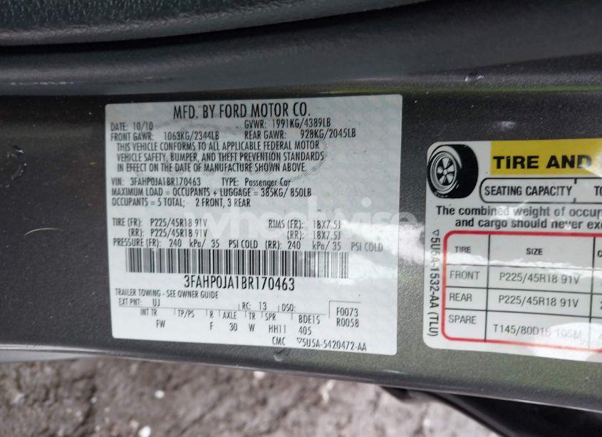 Photo 9 of 2011 Ford Fusion SEL (VIN 3FAHP0JA1BR170463)