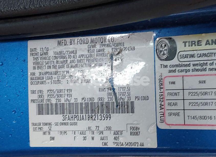 Photo 9 of 2011 Ford Fusion SEL (VIN 3FAHP0JA1BR213599)