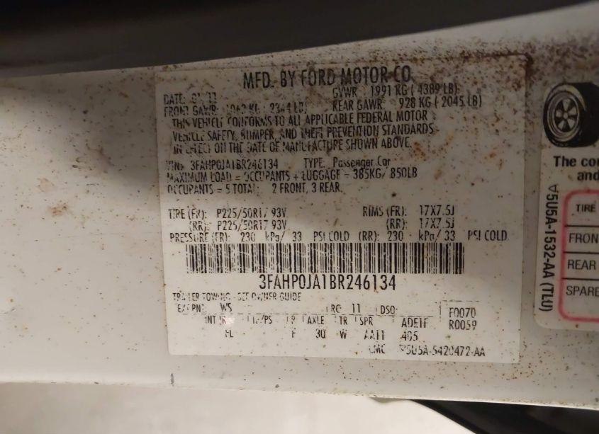 Photo 9 of 2011 Ford Fusion SEL (VIN 3FAHP0JA1BR246134)