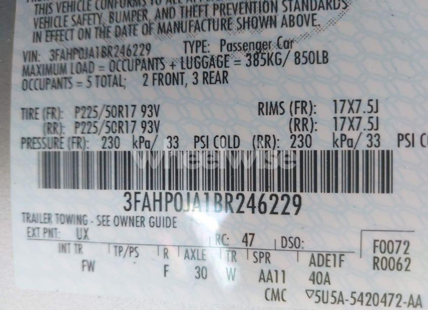 Photo 9 of 2011 Ford Fusion SEL (VIN 3FAHP0JA1BR246229)