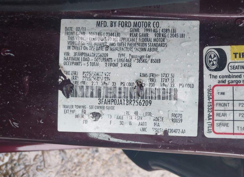 Photo 9 of 2011 Ford Fusion SEL (VIN 3FAHP0JA1BR256209)