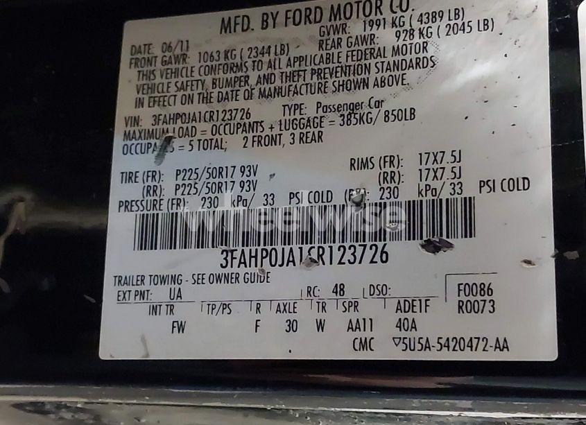 Photo 9 of 2012 Ford Fusion SEL (VIN 3FAHP0JA1CR123726)