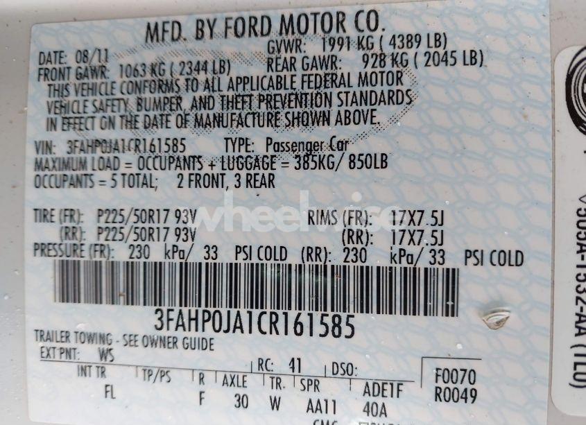 Photo 9 of 2012 Ford Fusion SEL (VIN 3FAHP0JA1CR161585)