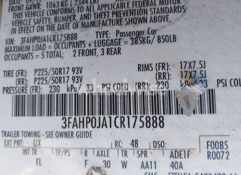 Photo 9 of 2012 Ford Fusion SEL (VIN 3FAHP0JA1CR175888)