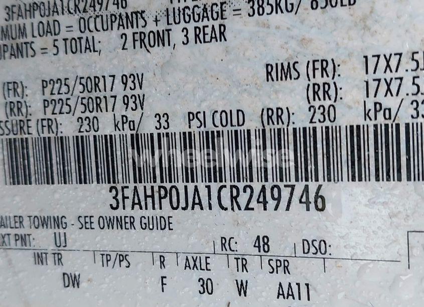 Photo 9 of 2012 Ford Fusion SEL (VIN 3FAHP0JA1CR249746)