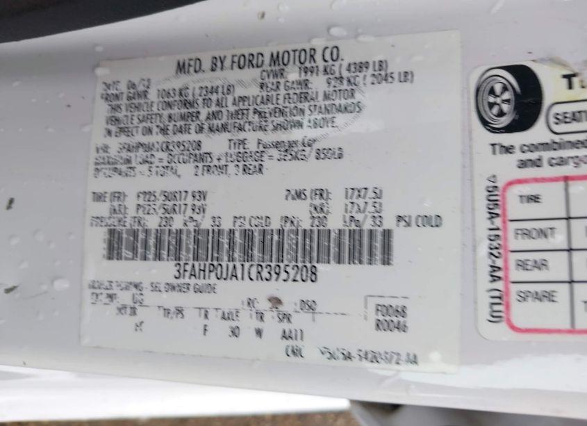 Photo 9 of 2012 Ford Fusion SEL (VIN 3FAHP0JA1CR395208)