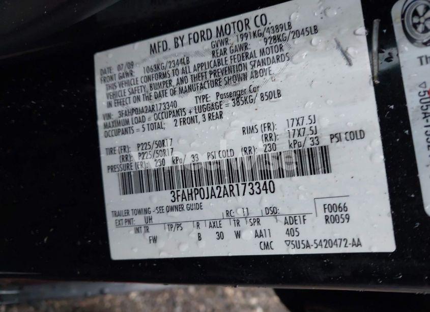 Photo 9 of 2010 Ford Fusion SEL (VIN 3FAHP0JA2AR173340)