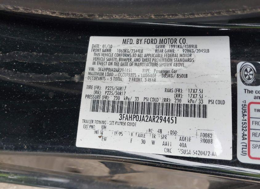 Photo 9 of 2010 Ford Fusion SEL (VIN 3FAHP0JA2AR294451)