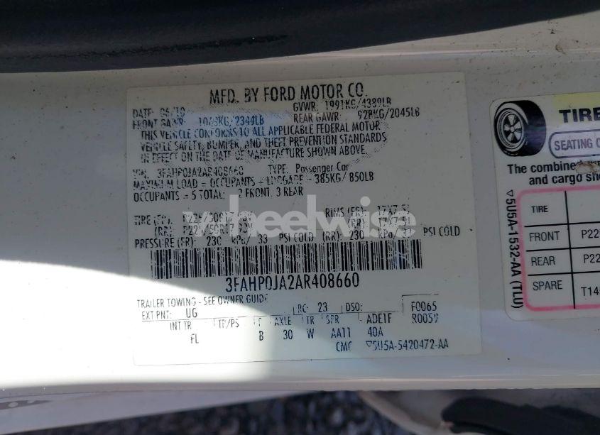 Photo 9 of 2010 Ford Fusion SEL (VIN 3FAHP0JA2AR408660)