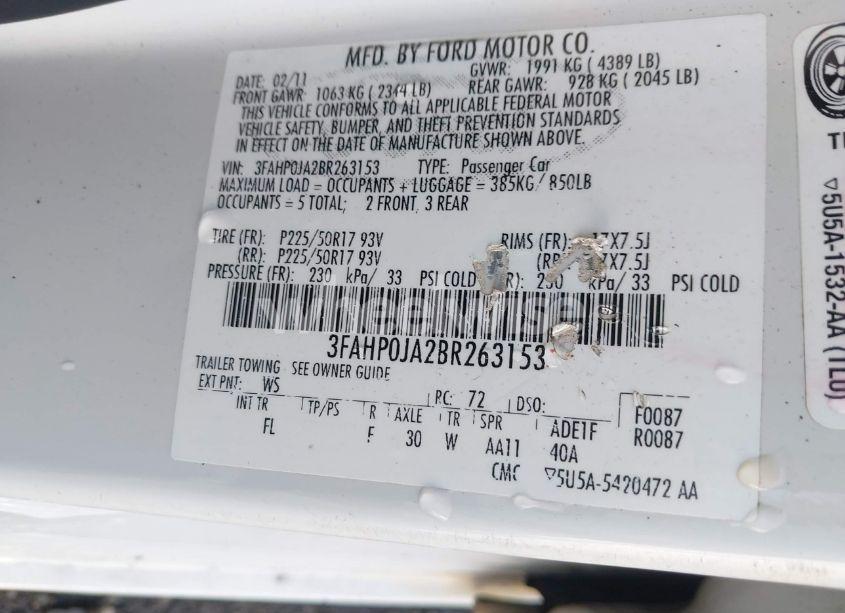 Photo 9 of 2011 Ford Fusion SEL (VIN 3FAHP0JA2BR263153)