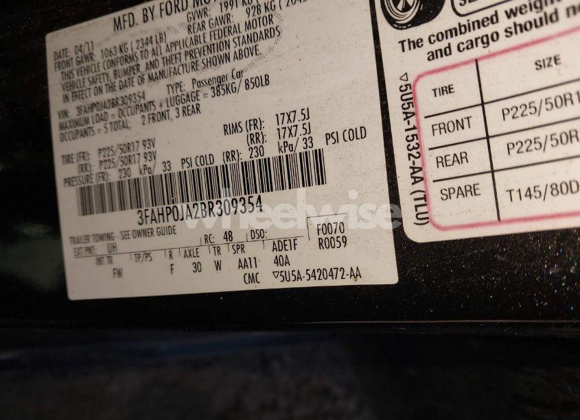 Photo 9 of 2011 Ford Fusion SEL (VIN 3FAHP0JA2BR309354)