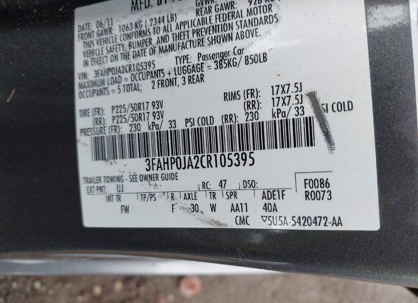 Photo 9 of 2012 Ford Fusion SEL (VIN 3FAHP0JA2CR105395)