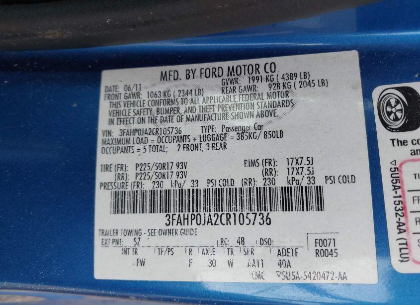 Photo 9 of 2012 Ford Fusion SEL (VIN 3FAHP0JA2CR105736)