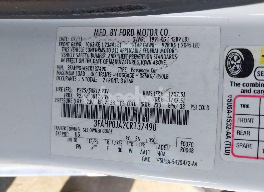 Photo 9 of 2012 Ford Fusion SEL (VIN 3FAHP0JA2CR137490)