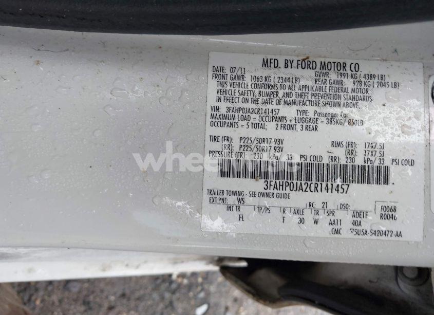 Photo 9 of 2012 Ford Fusion SEL (VIN 3FAHP0JA2CR141457)