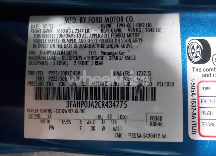 Photo 9 of 2012 Ford Fusion SEL (VIN 3FAHP0JA2CR434775)