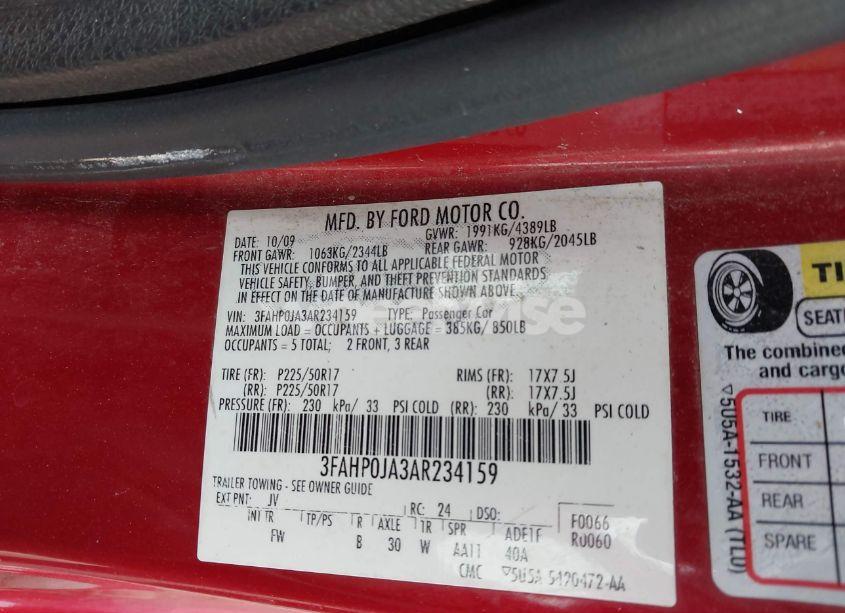 Photo 9 of 2010 Ford Fusion SEL (VIN 3FAHP0JA3AR234159)