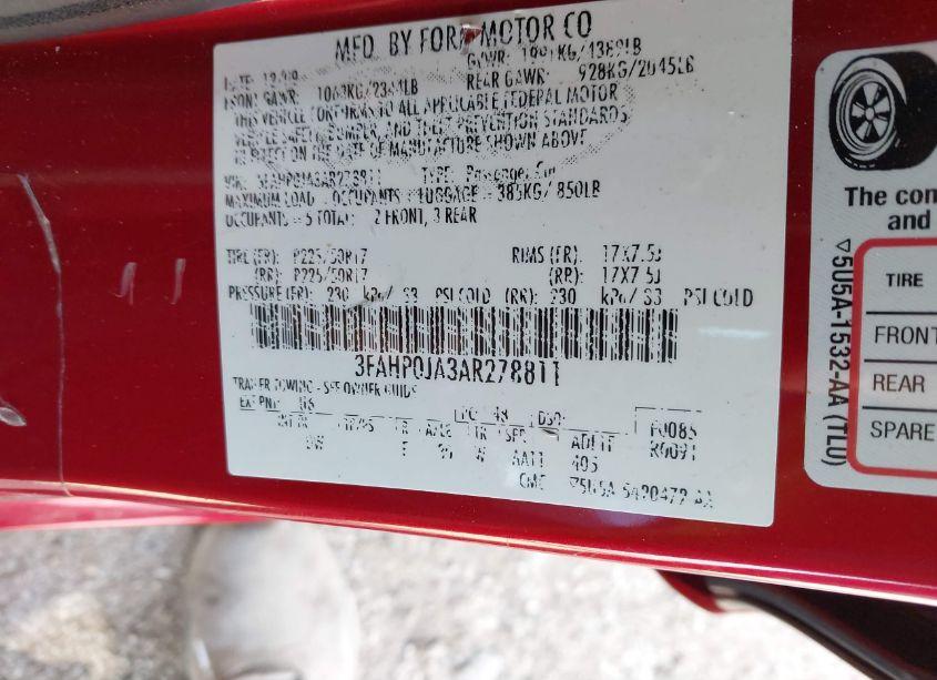 Photo 9 of 2010 Ford Fusion SEL (VIN 3FAHP0JA3AR278811)