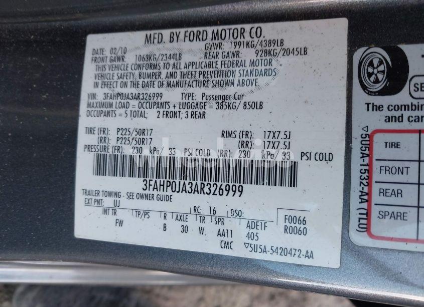 Photo 9 of 2010 Ford Fusion SEL (VIN 3FAHP0JA3AR326999)