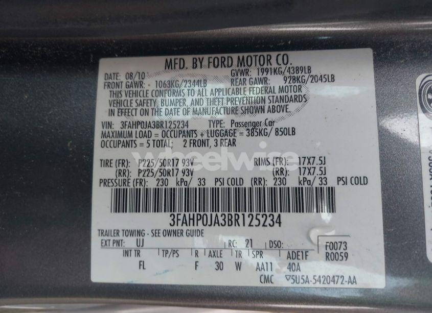 Photo 9 of 2011 Ford Fusion SEL (VIN 3FAHP0JA3BR125234)