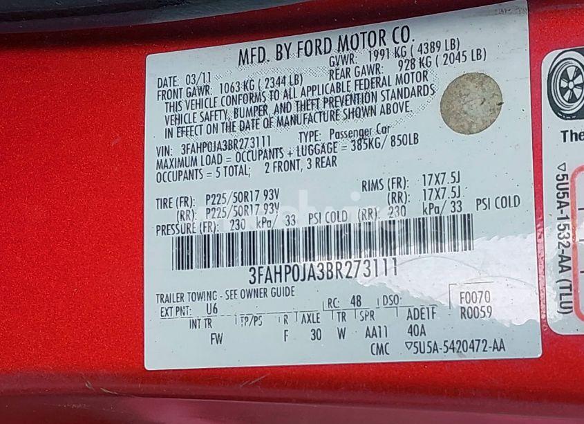 Photo 9 of 2011 Ford Fusion SEL (VIN 3FAHP0JA3BR273111)