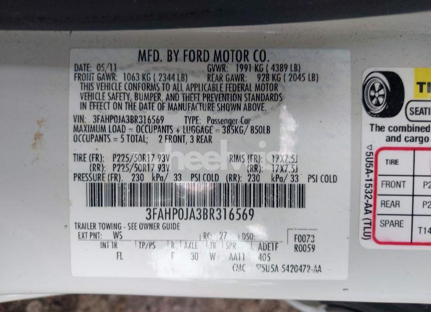 Photo 9 of 2011 Ford Fusion SEL (VIN 3FAHP0JA3BR316569)