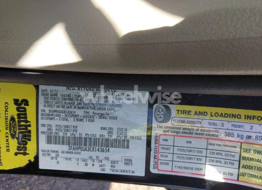 Photo 9 of 2012 Ford Fusion SEL (VIN 3FAHP0JA3CR143654)