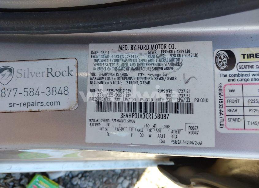 Photo 9 of 2012 Ford Fusion SEL (VIN 3FAHP0JA3CR158087)