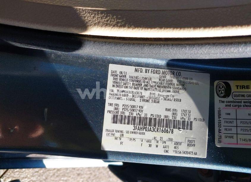 Photo 9 of 2012 Ford Fusion SEL (VIN 3FAHP0JA3CR160678)