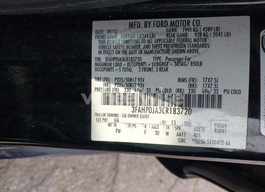 Photo 9 of 2012 Ford Fusion SEL (VIN 3FAHP0JA3CR183720)