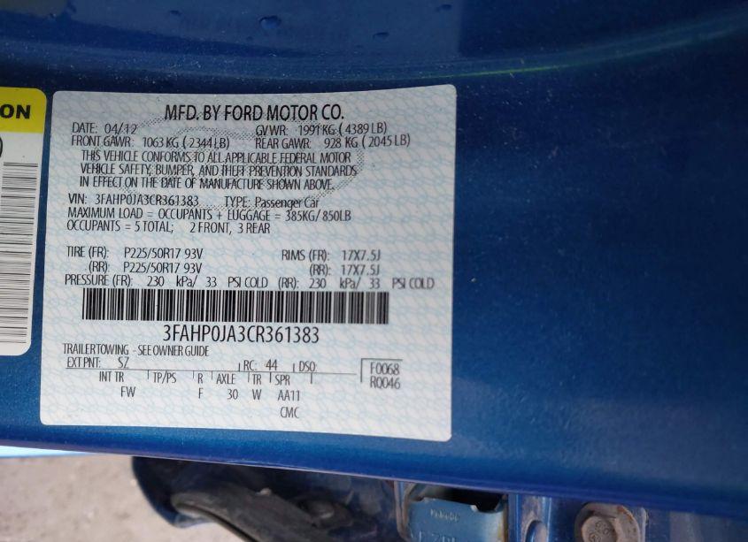 Photo 9 of 2012 Ford Fusion SEL (VIN 3FAHP0JA3CR361383)