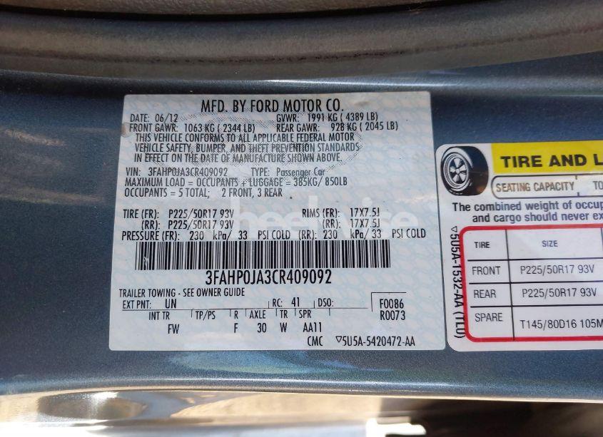 Photo 9 of 2012 Ford Fusion SEL (VIN 3FAHP0JA3CR409092)