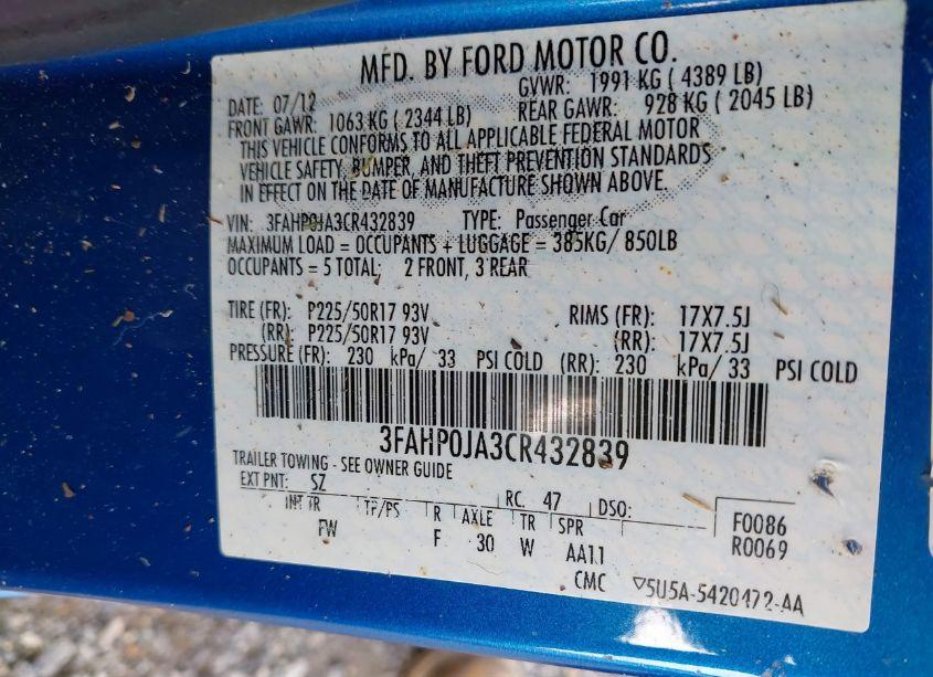 Photo 9 of 2012 Ford Fusion SEL (VIN 3FAHP0JA3CR432839)