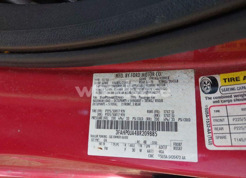 Photo 9 of 2011 Ford Fusion SEL (VIN 3FAHP0JA4BR209885)