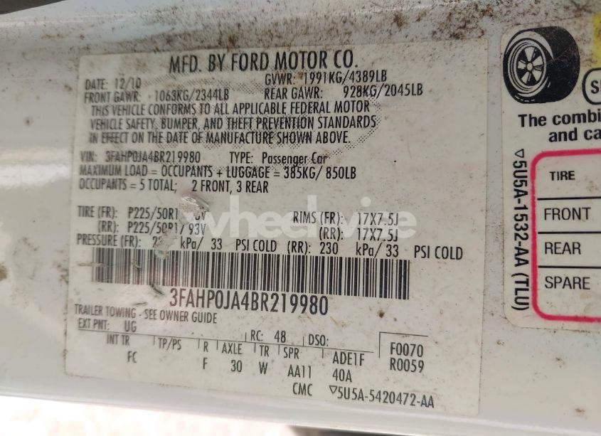 Photo 9 of 2011 Ford Fusion SEL (VIN 3FAHP0JA4BR219980)