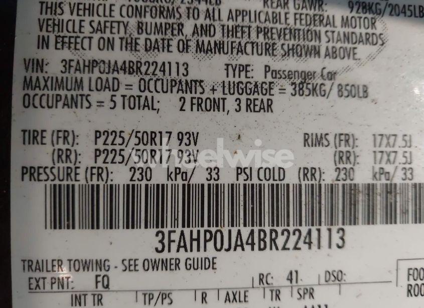 Photo 9 of 2011 Ford Fusion SEL (VIN 3FAHP0JA4BR224113)