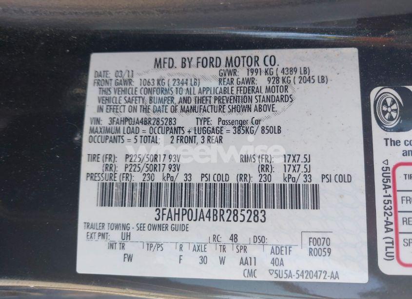 Photo 9 of 2011 Ford Fusion SEL (VIN 3FAHP0JA4BR285283)