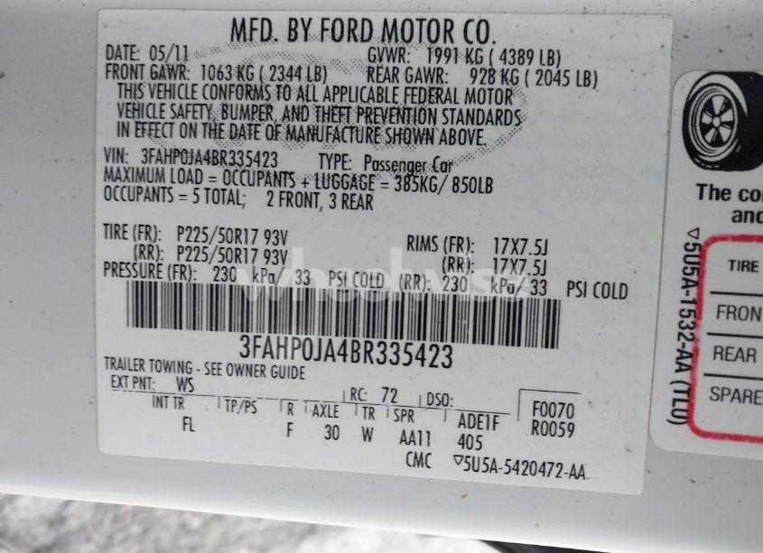 Photo 9 of 2011 Ford Fusion SEL (VIN 3FAHP0JA4BR335423)