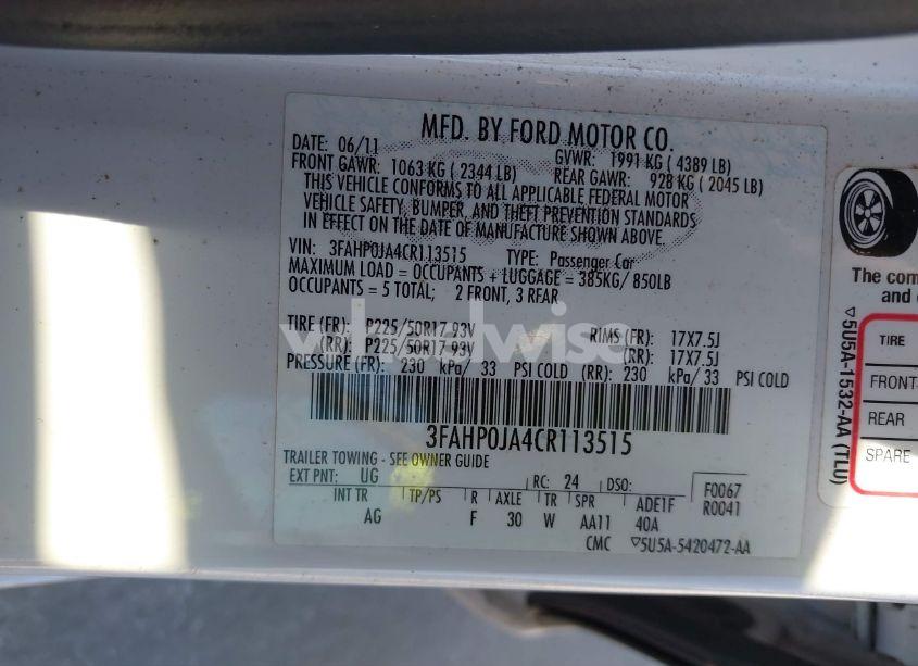 Photo 9 of 2012 Ford Fusion SEL (VIN 3FAHP0JA4CR113515)