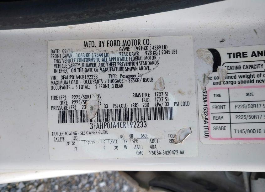 Photo 9 of 2012 Ford Fusion SEL (VIN 3FAHP0JA4CR192233)