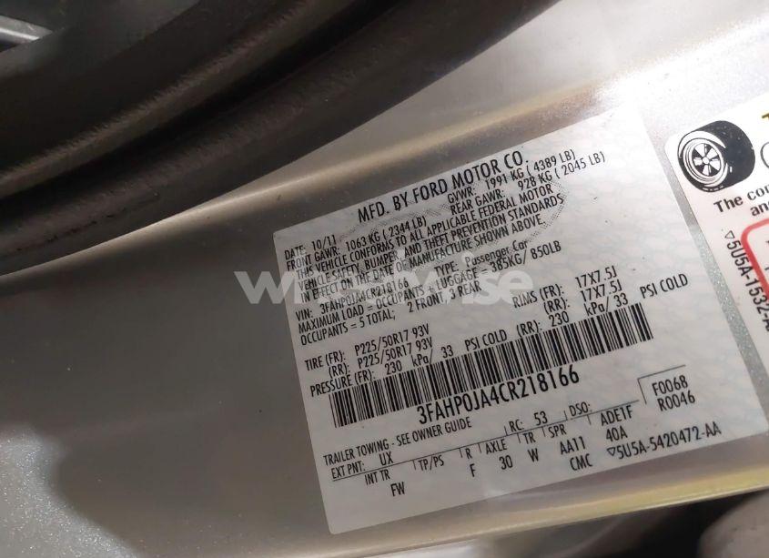 Photo 9 of 2012 Ford Fusion SEL (VIN 3FAHP0JA4CR218166)