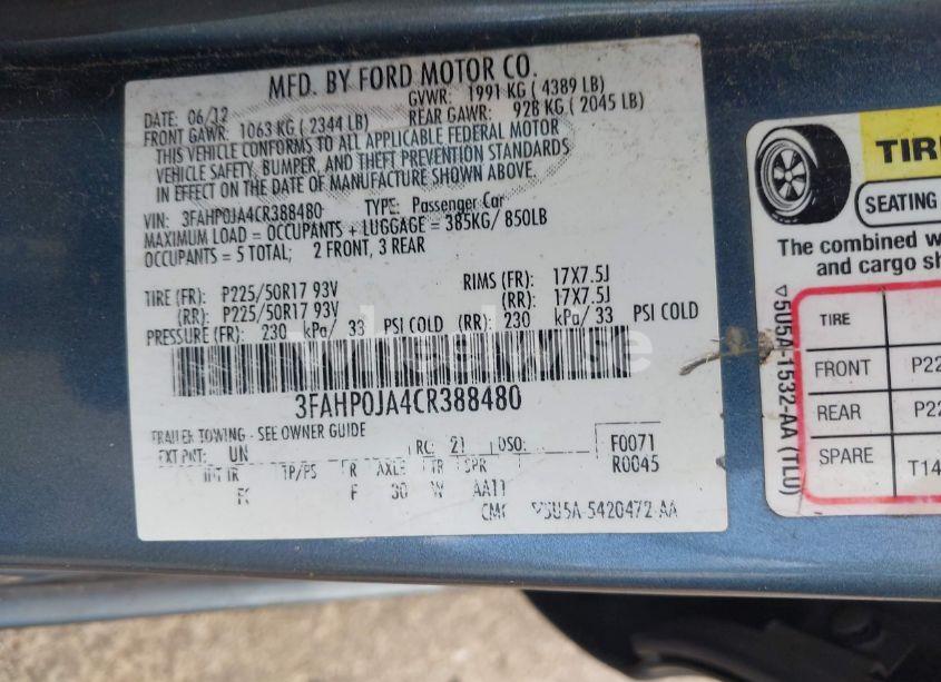 Photo 9 of 2012 Ford Fusion SEL (VIN 3FAHP0JA4CR388480)