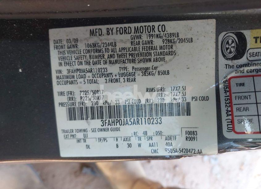 Photo 9 of 2010 Ford Fusion SEL (VIN 3FAHP0JA5AR110233)