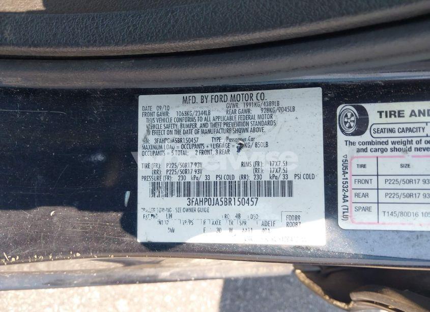 Photo 9 of 2011 Ford Fusion SEL (VIN 3FAHP0JA5BR150457)